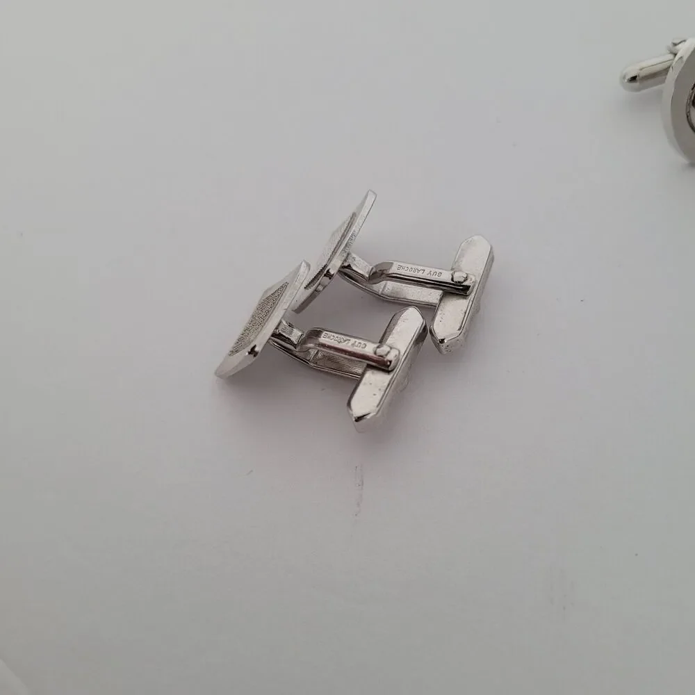 Guy Laroche Paris Silver Tone Logo Cufflinks Signed Square‎ French Designer